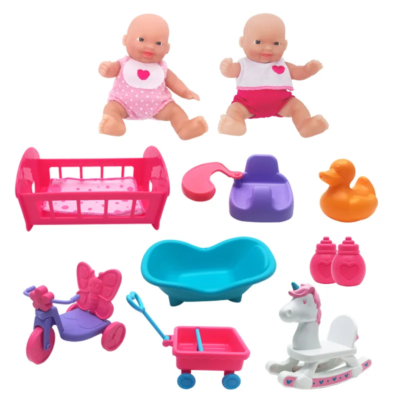 2 dolls 6 parts WOWCHEER 12 см 6 шт. Bebes Reborn мини детские куклы с Колыбель Ванна Мягкие силиконовые маленькие куклы реалистичные Kawaii Игрушки для девочек - Цвет: 2 dolls 6 parts