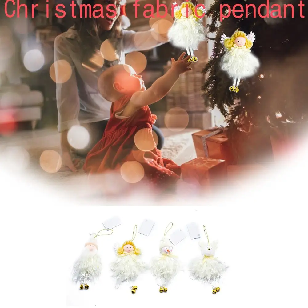 

4pcs Cute Home Decoration Supplies Christmas Plush Toy Doll White Angel Old Pendant With Small Bells Home Festival Decorations