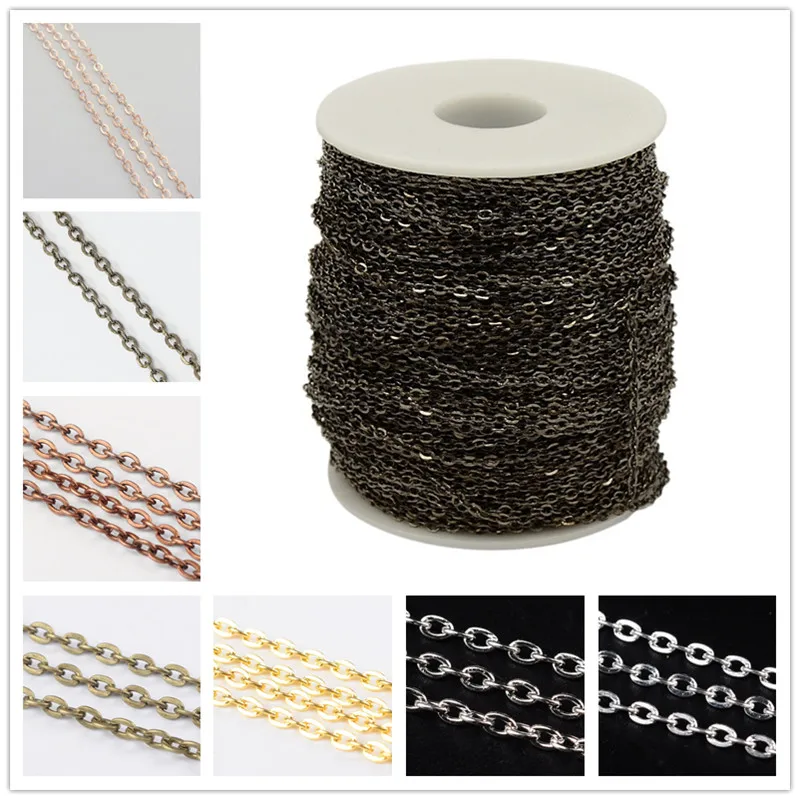 

100m/Roll Iron Cable Chains Jewelry Findings Accessories Making DIY Golden Color Antique Bronze Color, with Spool,Unwelded f80