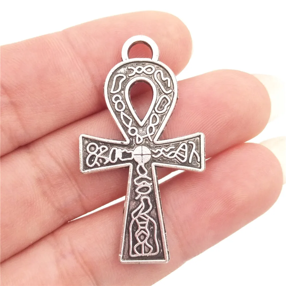 

BULK 30 Zinc Alloy Vintage Silver Plated Egypt Egyptian Ankh Cross Pendants Charms for Handmade Necklaces Making 20*37mm 3.4g