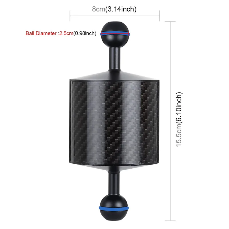 6.1 inch 400g Плавающий шар PULUZ 10,8 дюйма 27,5 см длина 80 мм Диаметр двойные шарики углеродное волокно плавающая рука, диаметр шара: 2,5 см - Цвет: 6.1 inch 400g
