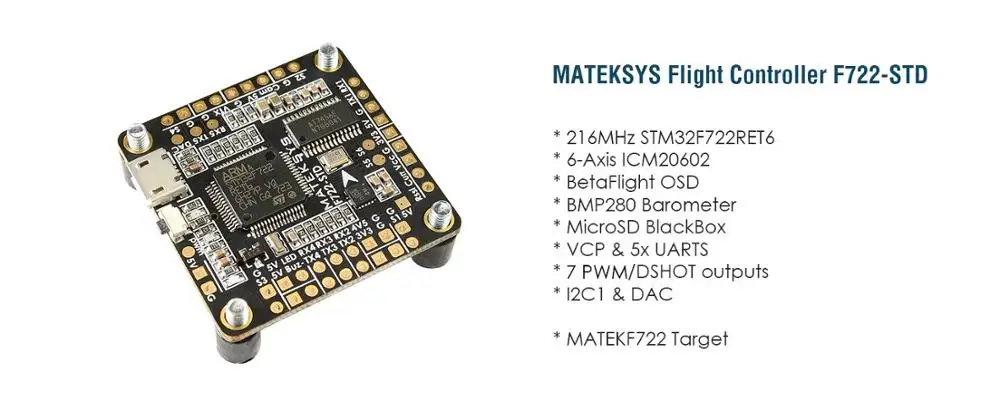 Matek System F722 STD STM32F722 F7 Контроллер полета Встроенный OSD BMP280 барометр Blackbox для