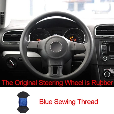 Rubber Blue Hand Sewing Car Steering Wheel Cover Top Cow Leather Funda Volante For Volkswagen Golf 6 Mk6 VW Polo MK5 2010 2011 2012 2013 - Название цвета: Rubber Blue