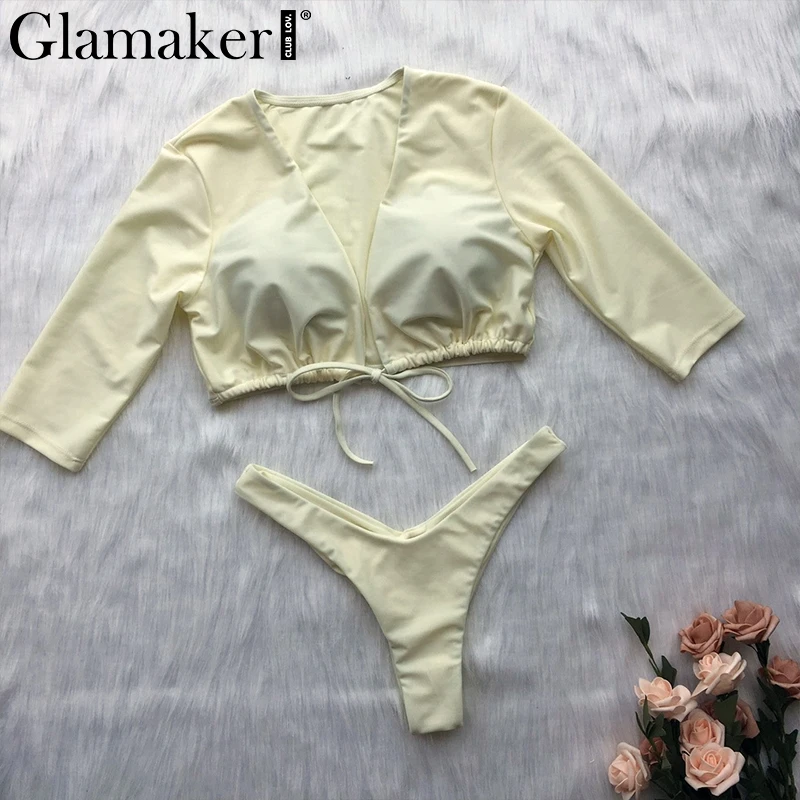 Glamaker сексуальный купальник с коротким рукавом женский высокой талией и