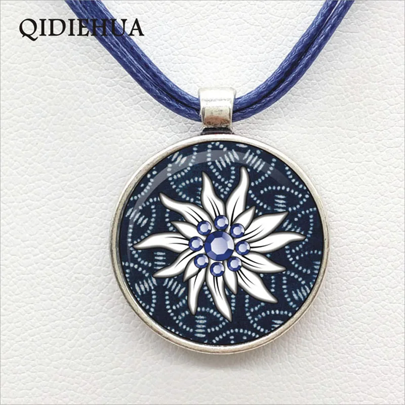 dark blue QIDIEHUA Октоберфест винтажная эмалированная маленькая цепочка с подвеской из сплава с принтом ожерелье Эдельвейс Бохо панк-веревка короткое колье - Окраска металла: dark blue