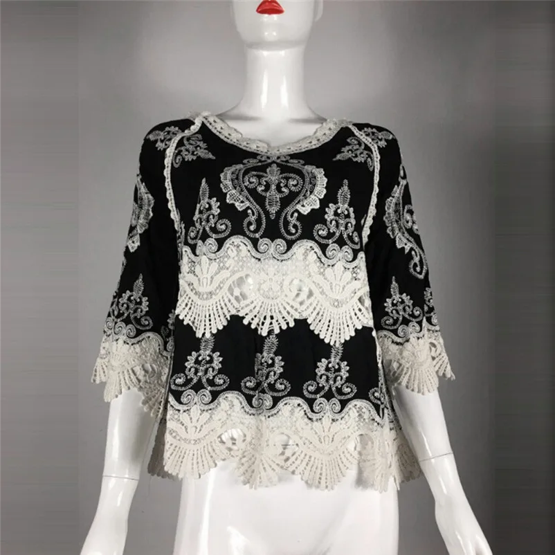CHAMSGEND Trendy Style Fashion Women Lace Patchwork Harf Sleeve Blouse Casual Tops Shirt Beach Smock Drop Shipping Gifts |