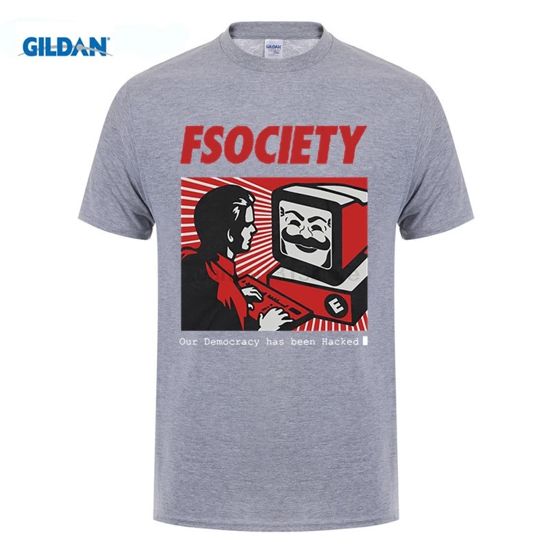Mr Robot Fsociety Mask T Shirts Men Fashion Printed T-shirt Summer Short Sleeve Cotton Shirt |