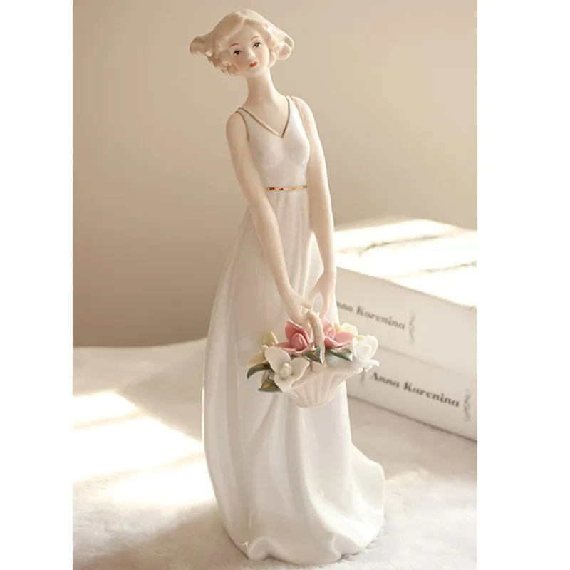 Белоснежный Ceramic Beauty Figurines Home Furnishing Crafts Decoration Western Lady Girls Porcelain Handicraft Ornament Wedding Gift R2172 - Цвет: Белоснежный