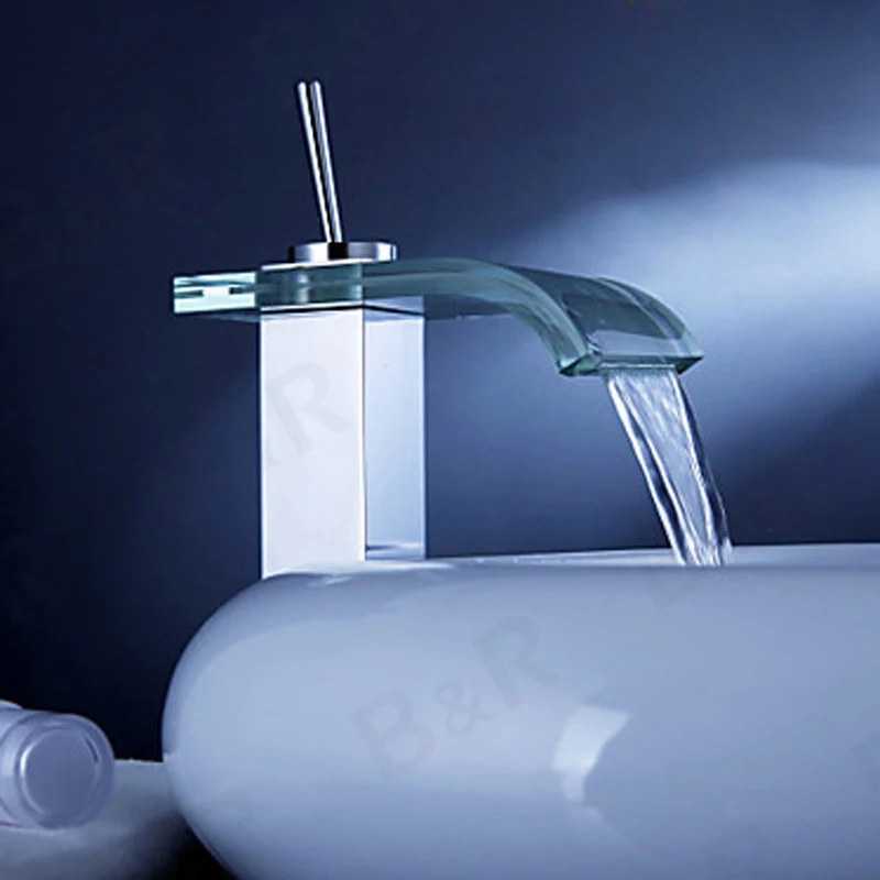 Бесплатная доставка Бакала латунный хромированный смеситель стеклянный водопад