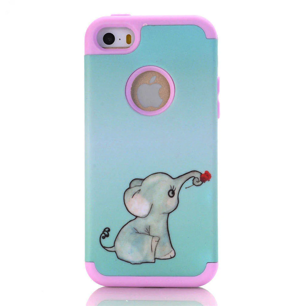 Elephant Pink В виде симпатичных животных, птиц, совы краски для iPhone SE 5S 5C 5 чехол для телефона чехол s резиновый противоударный Гибридный Силиконовый PC Defender - Цвет: Elephant Pink