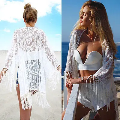 2017 Sexy Women Lace Long Tassel Bikini Swimwear Cover Up Beach Dress Bathing Suit | Женская одежда
