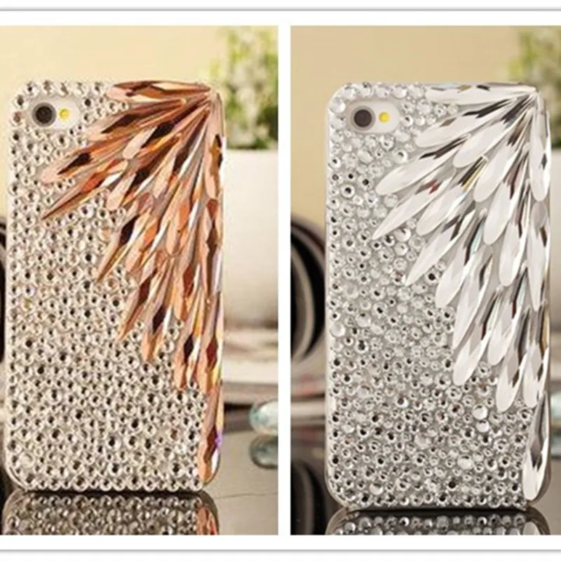 

Fashion DIY Bling Crystal Feather Rhinestone Diamond Back Case Cover For Iphone 12 Mini 11 Pro Max XS Max XR X 8 7 6 6S Plus SE