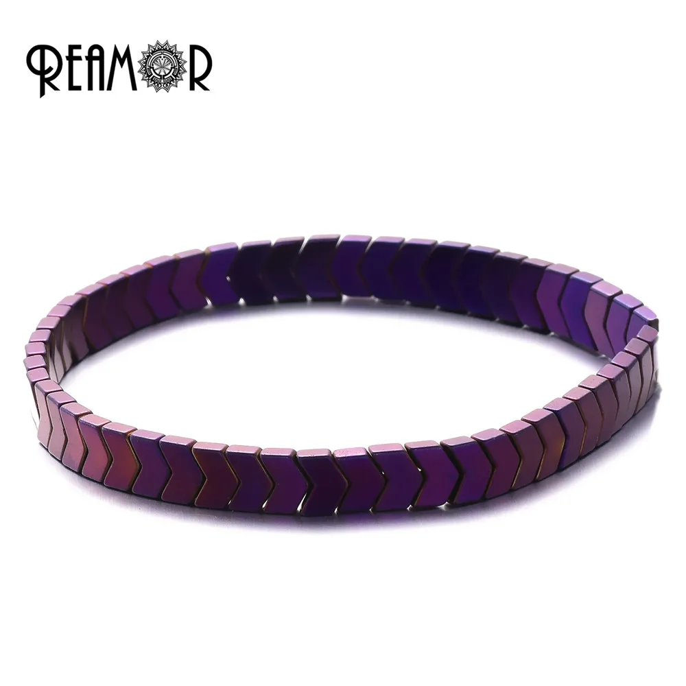 REAMOR 5 шт. гематит камень браслет для мужчин и женщин модные ювелирные изделия