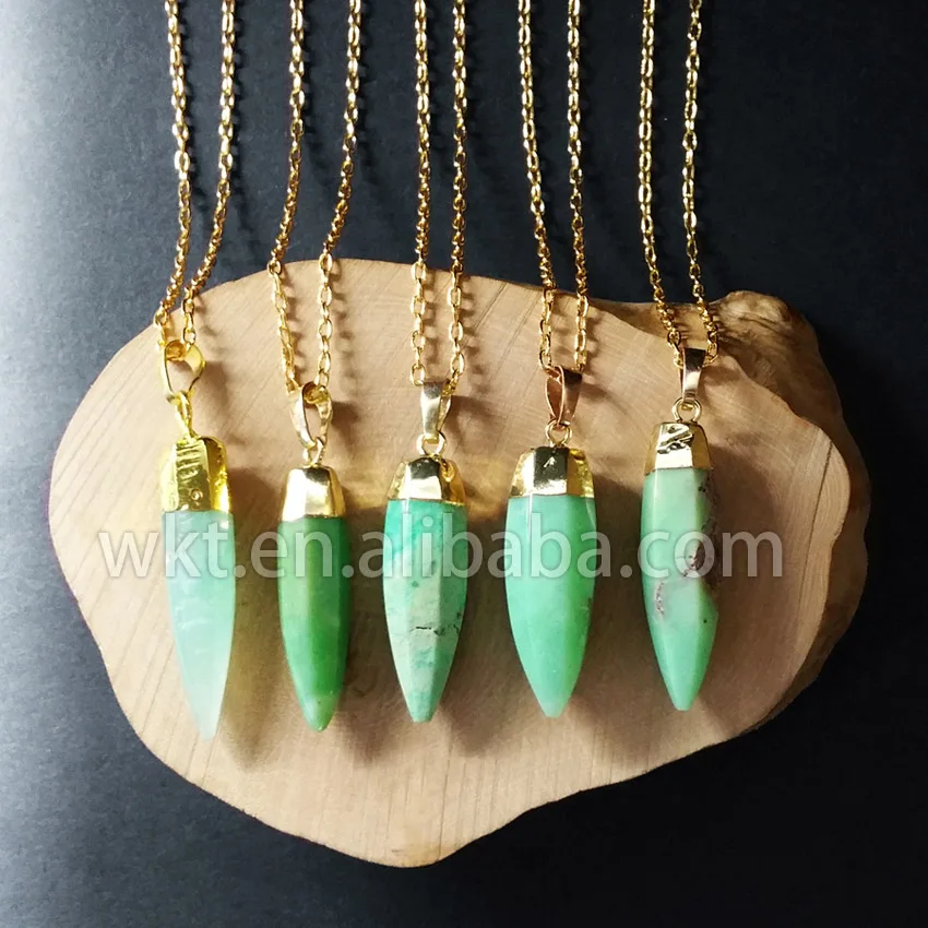 

WT-N563 Fashion natural chrysoprase bullet point necklace,gorgerous green chrysoprase bullet point necklace in 24k gold trim