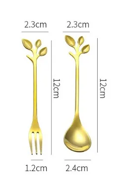 Gold Нержавеющая сталь позолоченный цветок Листья Форма Десертная Вилка обеденная ложка набор столовых приборов из нержавеющей стали набор посуды - Цвет: Gold