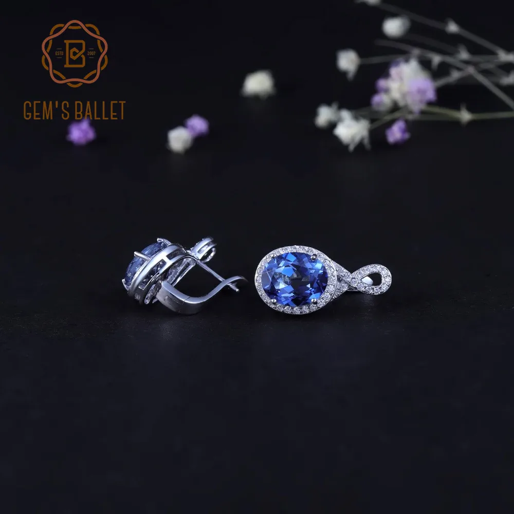 Женские серьги-гвоздики из серебра 925 пробы с натуральным Iolite | Украшения и