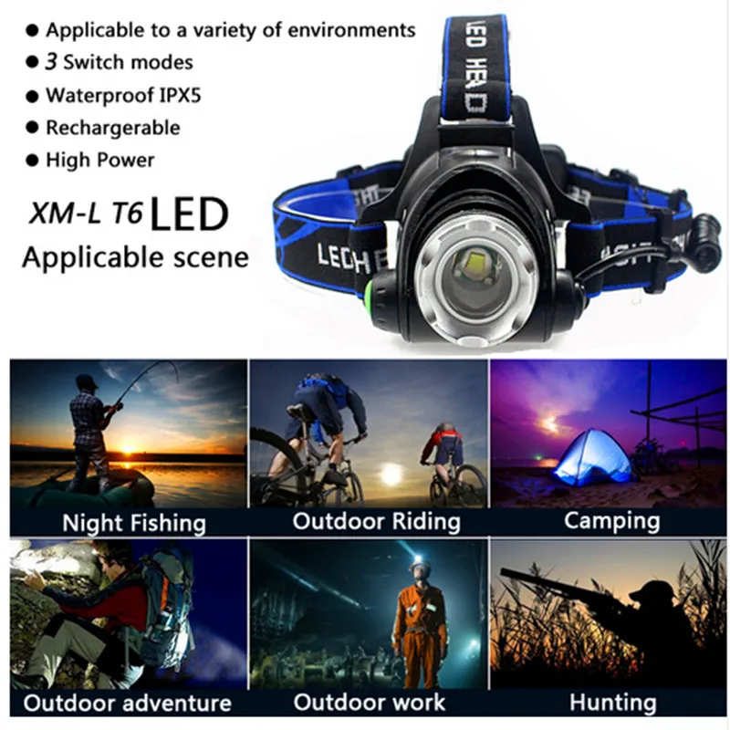 Maimu светодио дный фары 3800LM Cree XML L2/T6 Увеличить фар Водонепроницаемый Налобный
