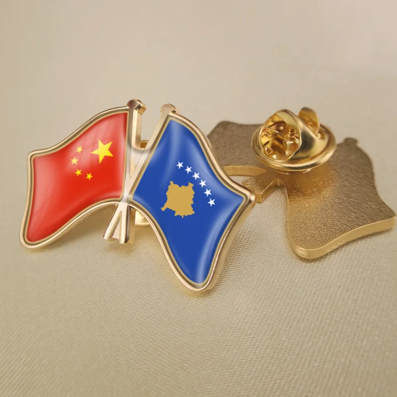 

China and Kosovo Crossed Double Friendship Flags Lapel Pins Brooch Badges