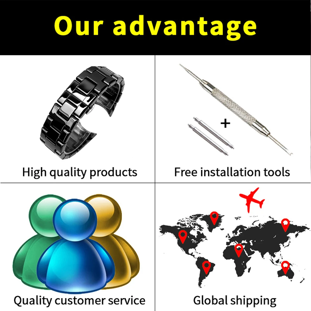 

New Curved End Ceramic Watchband Stainless Steel 22mm AR1400 AR1410 Man Watch Bracelet Butterfly Buckle Strap Accessories 18mm