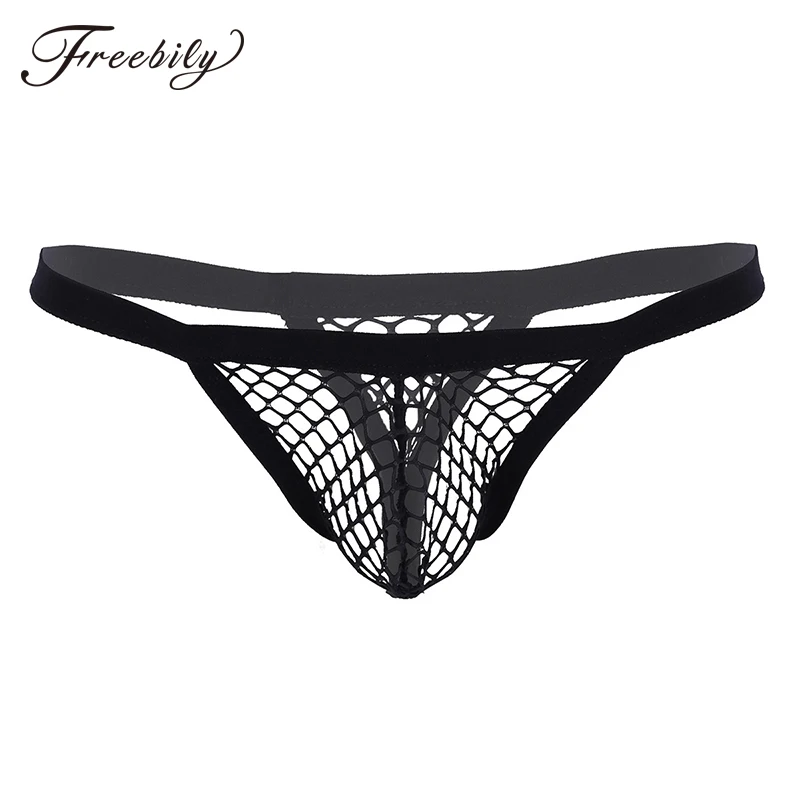 

Mens Male Lingerie See Through Fishnet Hollow Out Sissy Gay Jockstraps Bulge Pouch T-Back String Homme Bikini Briefs Underwear