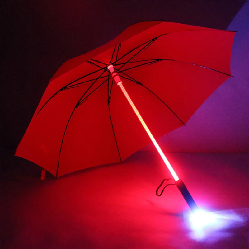

Пластиковый красный прозрачный СВЕТОДИОДНЫЙ Зонт от дождя для мужчин и женщин, мигающий ночной держатель, роликовые водонепроницаемые вет...