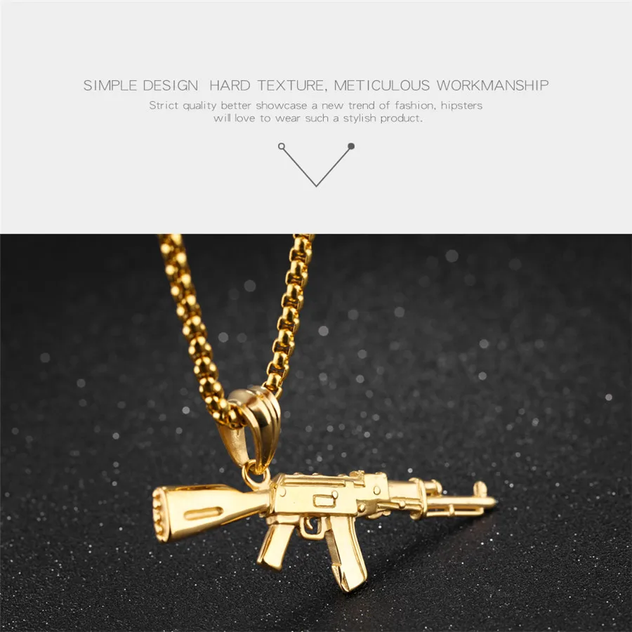 XQNI, мужское ожерелье, s, AK-47, винтовка, узор, льдом, ожерелье, нержавеющая сталь, хип-хоп, велосипед, Военный стиль, для мужчин, модное ювелирное изделие