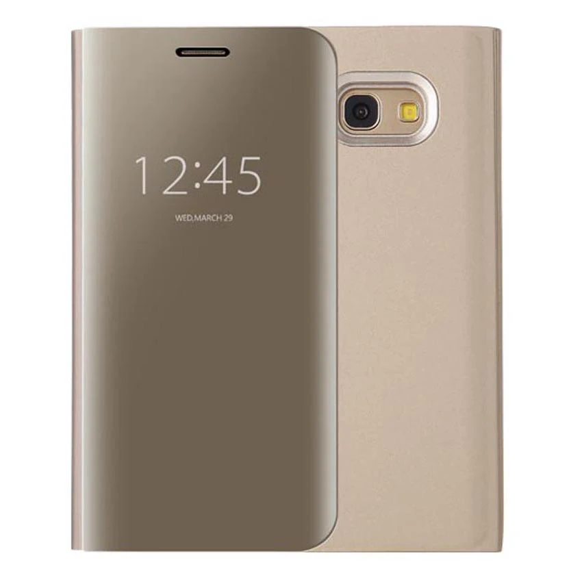 Asuwish откидная крышка кожаный чехол для Samsung Galaxy A3 A5 A7 A320F A520F A720F Роскошные Clear View телефон Чехол - Цвет: Gold