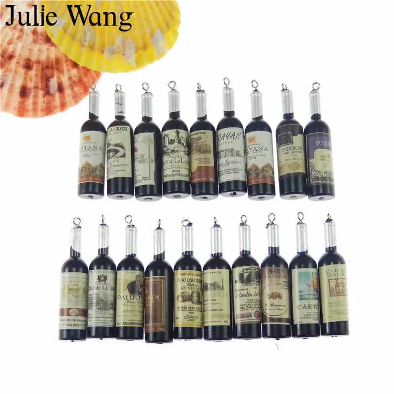 Julie Wang 10 шт. Черная смола Бутылки Вина Подвески Подвеска на ожерелье ювелирных изделий серьги аксессуары