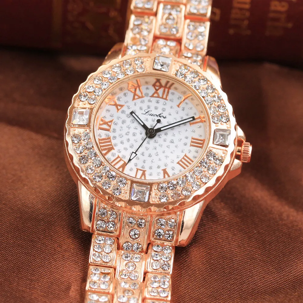 Роскошные женские кварцевые часы LD с кристаллами из вольфрамовой стали |