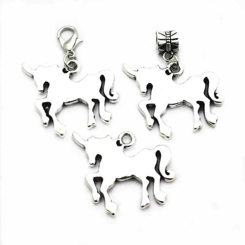

Mix3 12pcs/lot Horse Alloy unicorn Dangle Charms Lobster Clasp Hanging Charm For Bracelet&Pendant Floating Charms