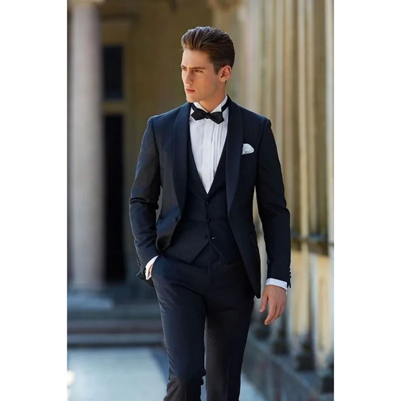 Мужской костюм смокинг облегающий темно синий из 3 предметов 2017|suit prom|latest coat pant