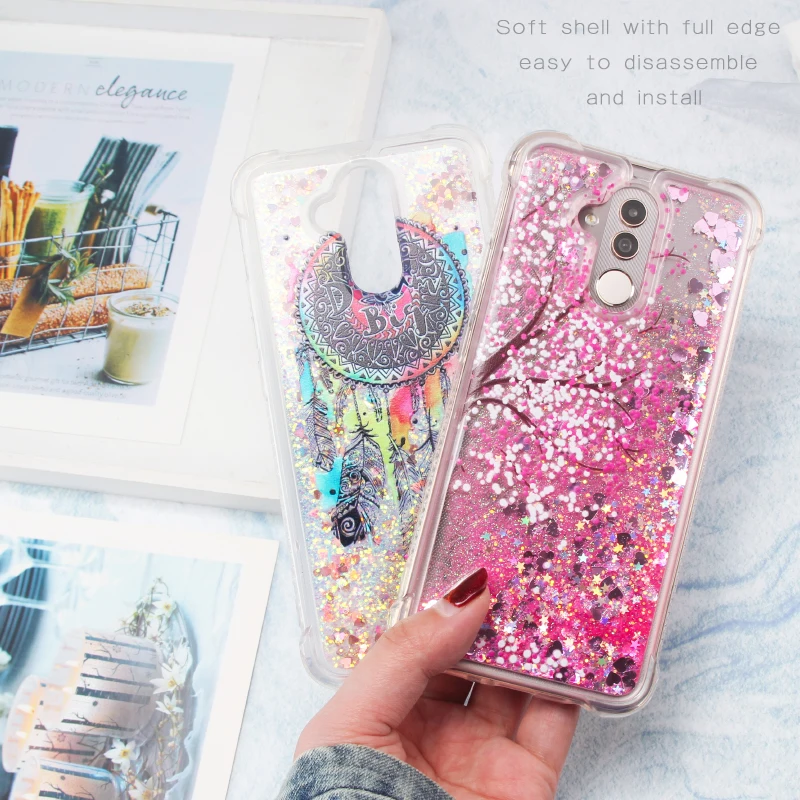 Cartoon Shell Protection For Huawei Mate 20 Pro Lite 10 Shine Liquid Quicksand Dynamic Back Clear Cover Phone Case |