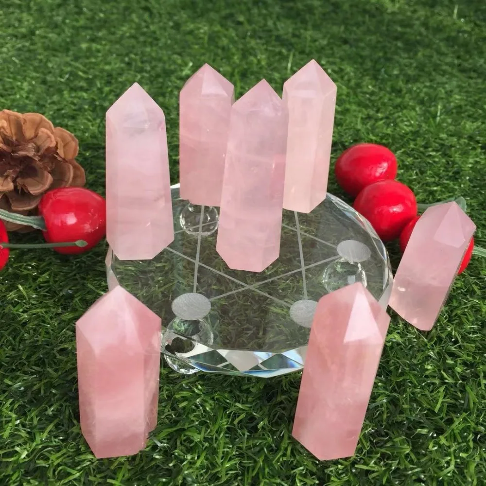 Натуральный розовый кварц кристалл драгоценный камень точка метафизии