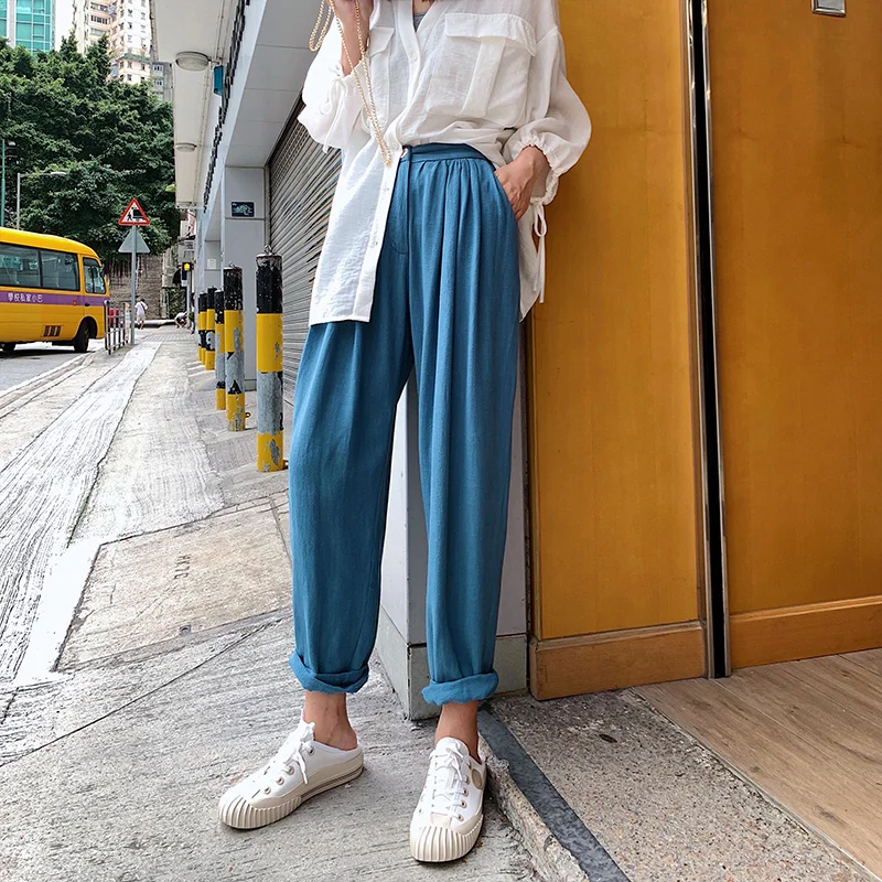 BGTEEVER/летние хлопковые и льняные шаровары с эластичной резинкой на талии для
