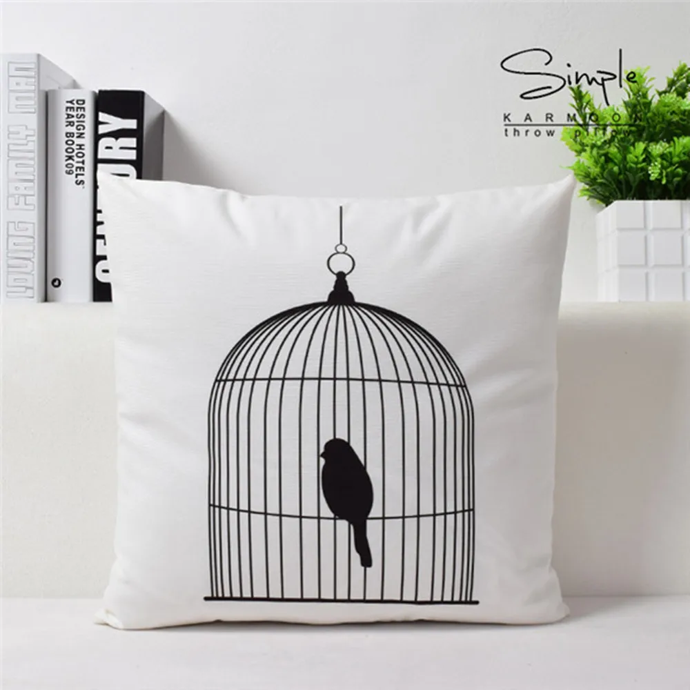 Whtie черная шеврон зигзаг Подушка с изображением птиц (без подушки внутри) супер
