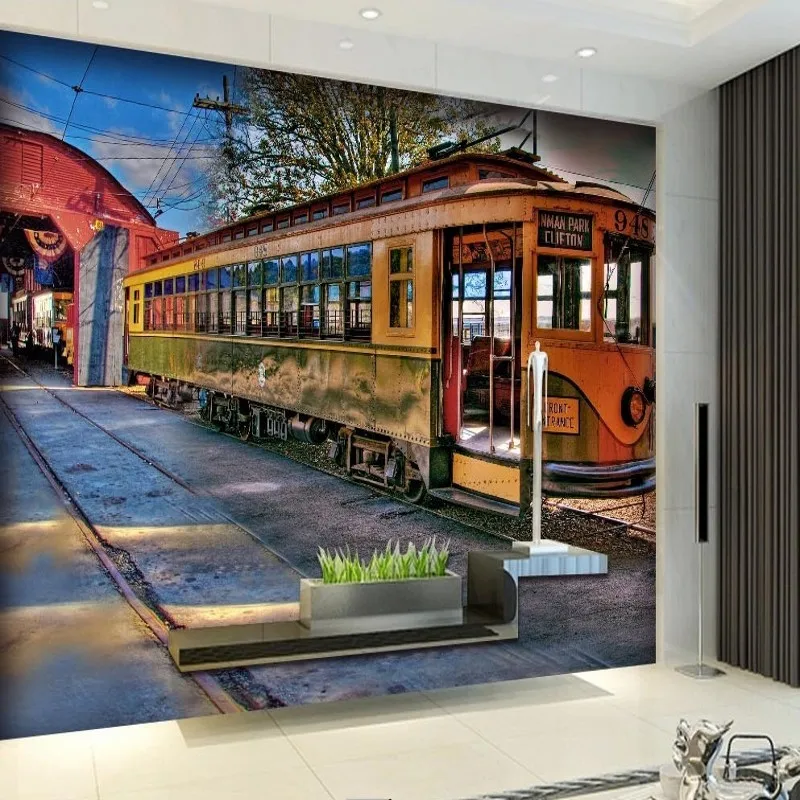 

custom wall mural 3D stereo custom retro train landscape background wallpaper theme hotel restaurant bedroom mural