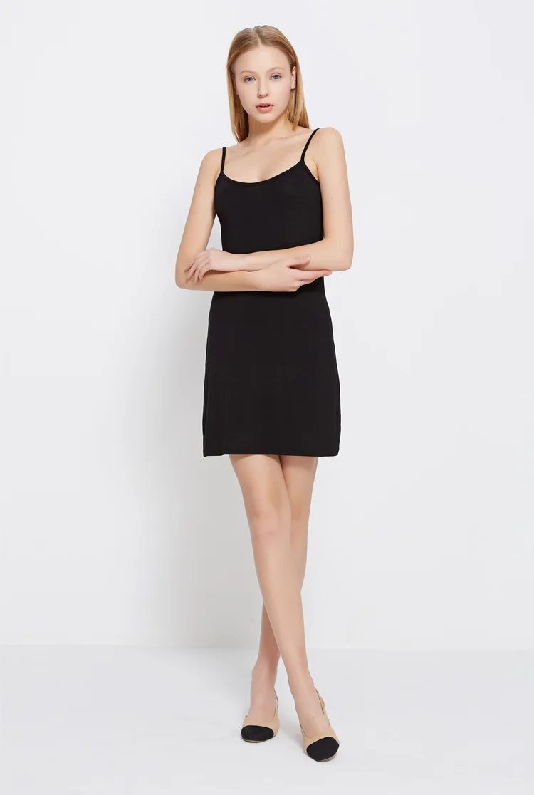 80cm black LZJN 40s модальное длинное платье-комбинация черное и белое сексуальное нижнее белье однотонное Нижняя юбка облегающее платье на бретельках женское нижнее белье платье-майка на бретельках - Цвет: 80cm black