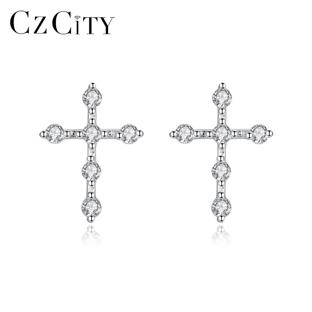 CZCITY новый сверкающий крошечный циркон крест серьги со шпилькой для Для женщин