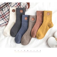 ysmile y 6pairs lot autumn winter embroidery bear women socks solid cartoon cotton female daily casual all match socks for lady