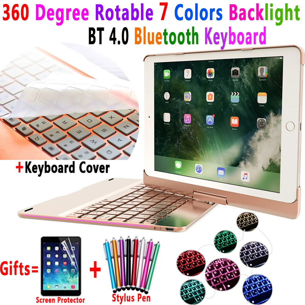 Чехол для iPad 9 7 Keboard вращающаяся подсветка Bluetooth клавиатура Apple 2017 2018 Air 1 2 5 6 Pro