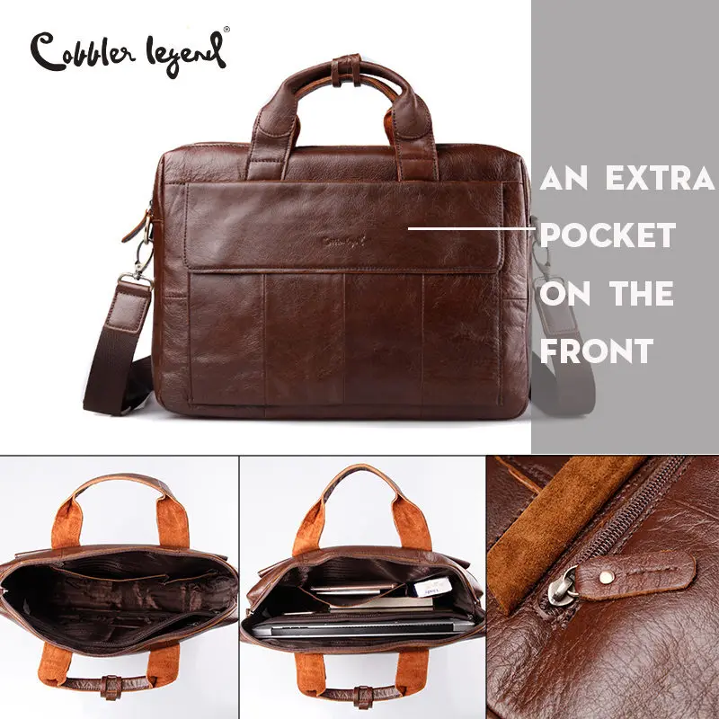 Cobbler Legend Famous Brand Genuine Leather Men Business Briefcase Laptop Bags Men's Travel Shoulder Bag Vintage Brand Handbag