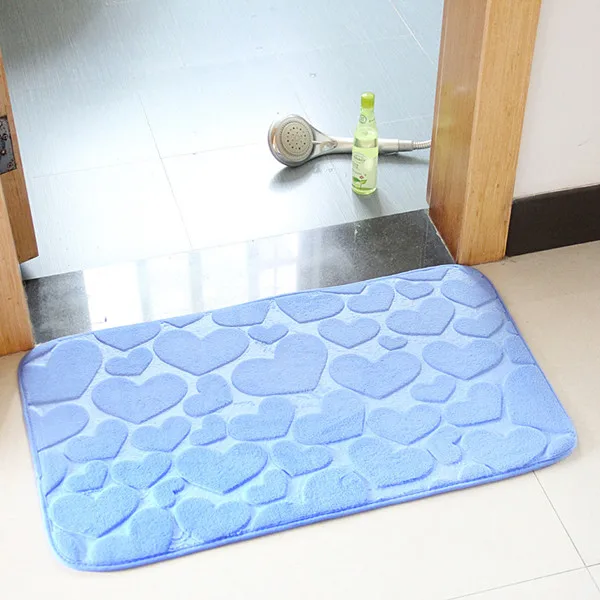 light blue hearts Коралловый бархатный коврик для туалета, супер впитывающий коврик для душа, мягкий коврик для ванной комнаты, Противоскользящие коврики для ванной, разные цвета - Цвет: light blue hearts