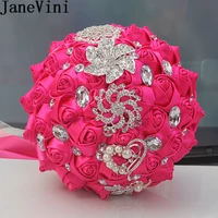 janevini rose red luxury crystal wedding bouquet satin flower pearls rhinestone royal blue bridal bouquets bride ramo flores