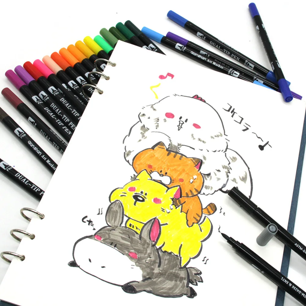 

Dual Markers 24 Colored brush Paint Sketch Drawing Designer Artist Pens with 0.4mm Fine Point Fineliner Dual Tips
