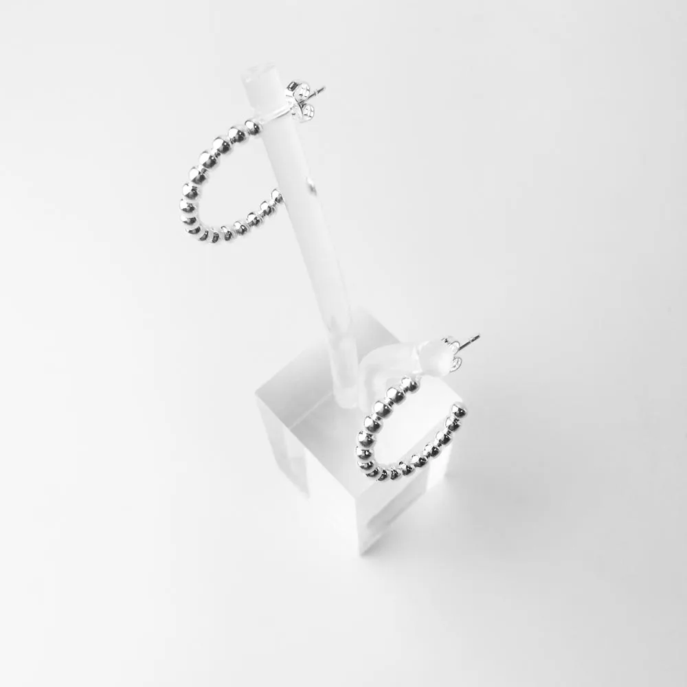 Silver Plated Round Beads Creoles Hinged Hoops Earrings Fashion Glam Earring Jewelry Creolen Earings Soul Gift for Women Girl | Украшения и
