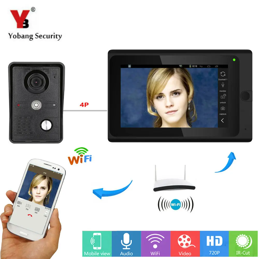 Yobang безопасность WIFI видео домофон для домашней безопасности 7 дюймов монитор