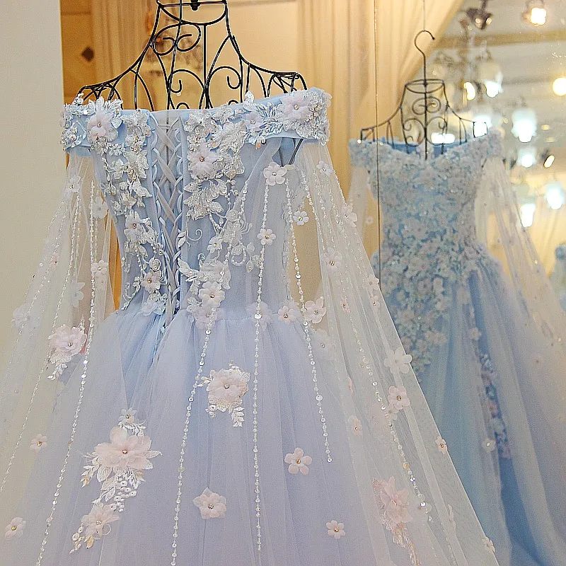 LS64420 голубое платье Длинные вечерние длинной накидкой Милая Пол Длина Вечеринка