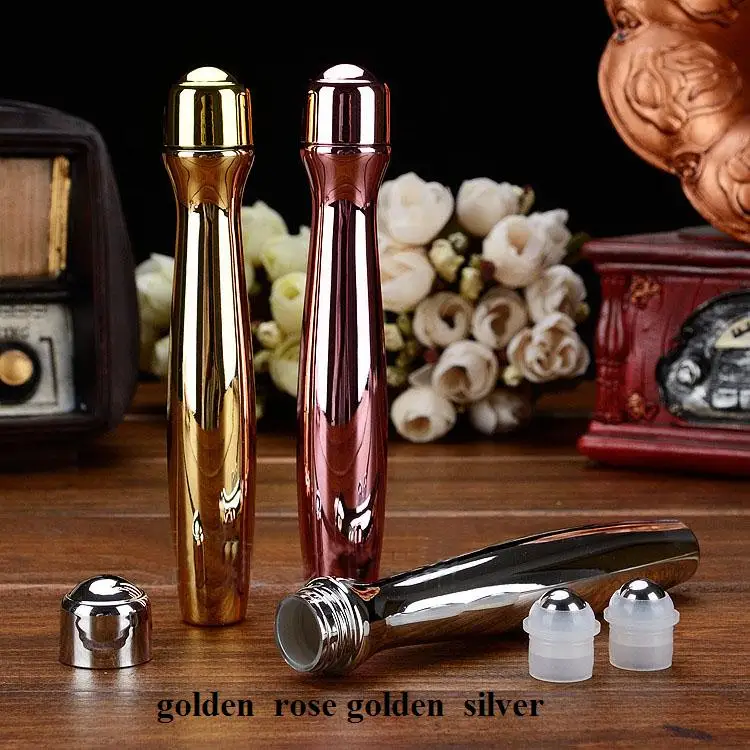 

free shipping 15ml perfume/eye essence electroplating roll on bottle (golden/silver/rose golden)