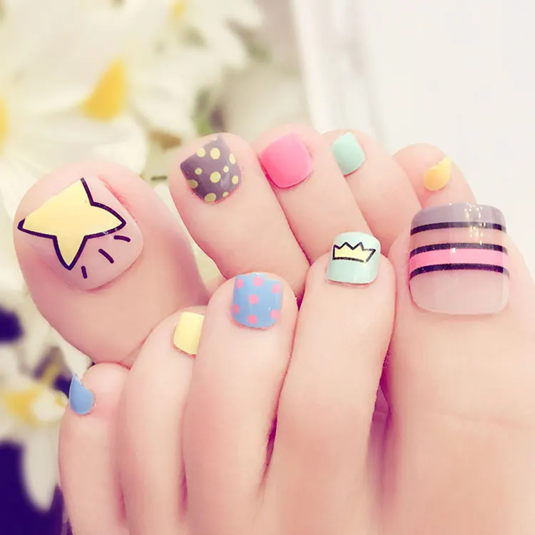 24 шт./кор. сетевая ножка DIY клей Toenail таблетки накладки наклейки на ногти патчи