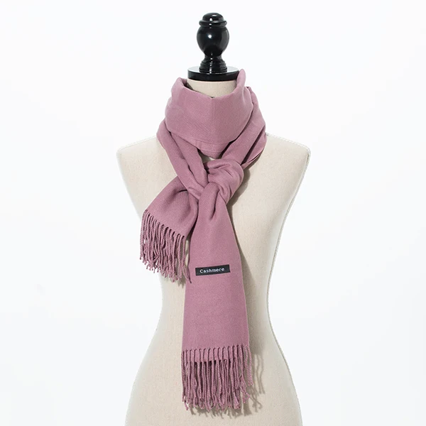 Pink Зимний Большой шарф с кисточками 180 см* 65 см 23 цвета шерстяные вязаные шарфы Осень кашемир длинный однотонный шарф женская теплая шаль - Цвет: Pink